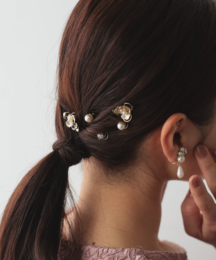 パール&フラワーモチーフコイルヘアピン5個セット/RT55009