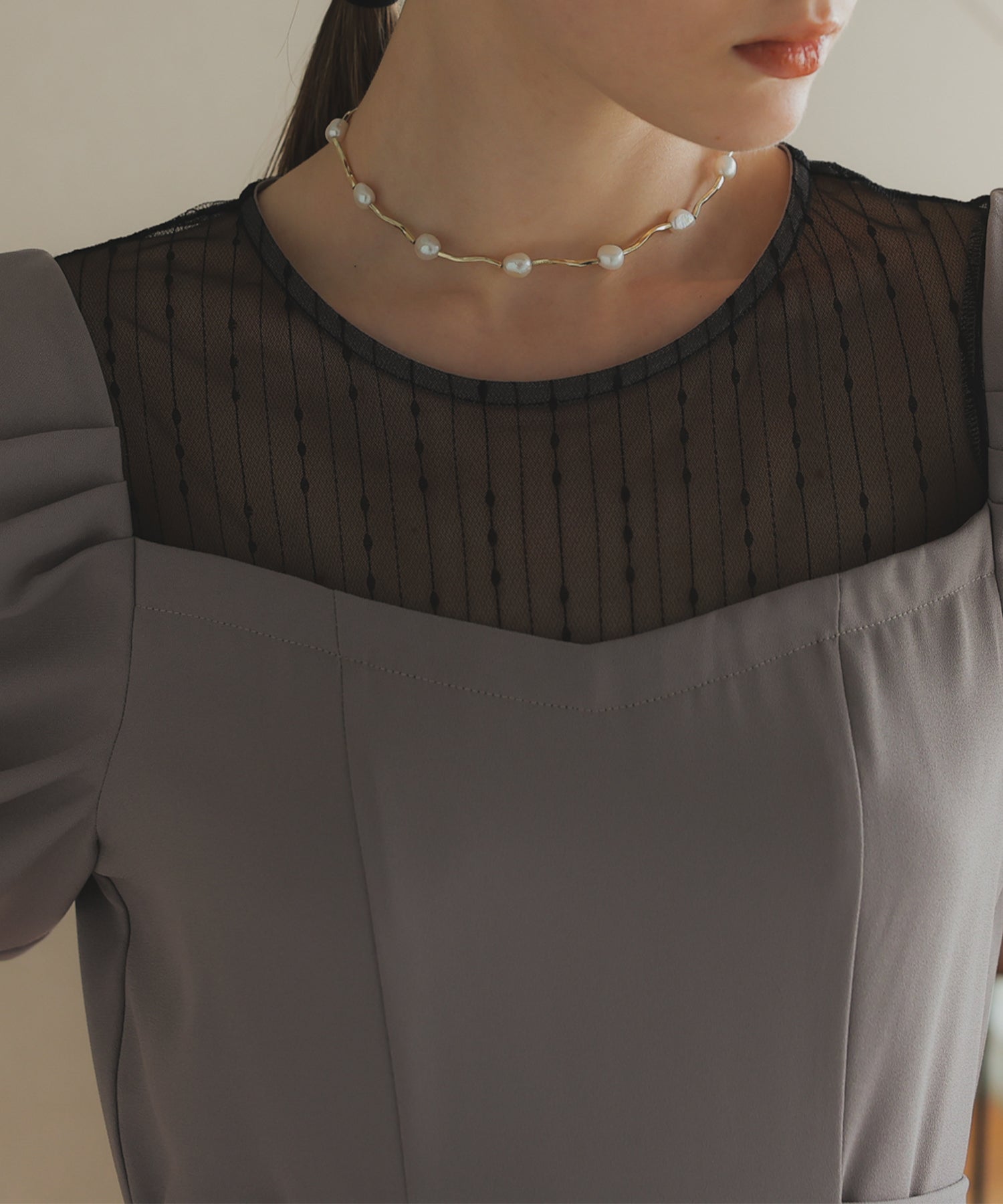 【SALE】リボンベルト付パフスリーブドレス/22323203