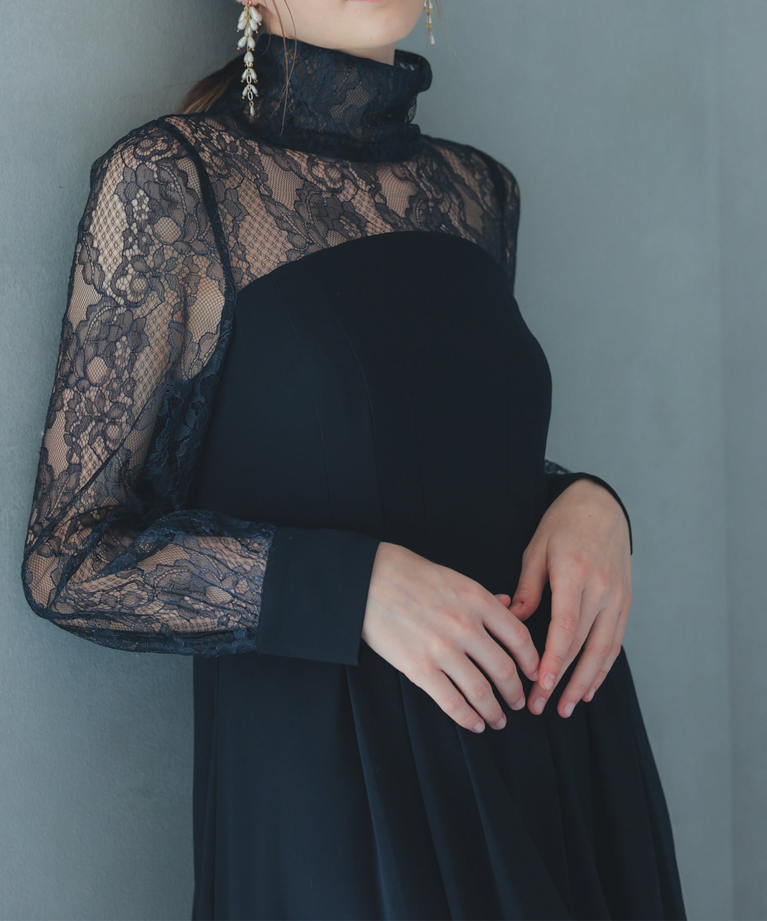 【SALE】ハイネック切替レースドレス/22323204