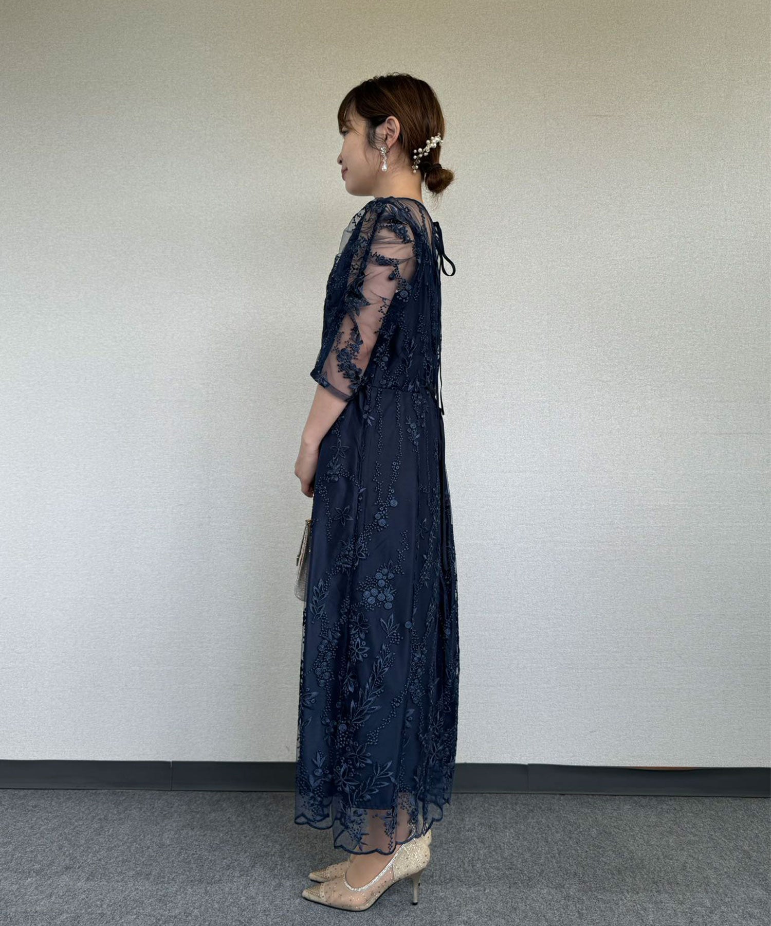 155cm/ネイビー/Mサイズ着用/骨格ウェーブ