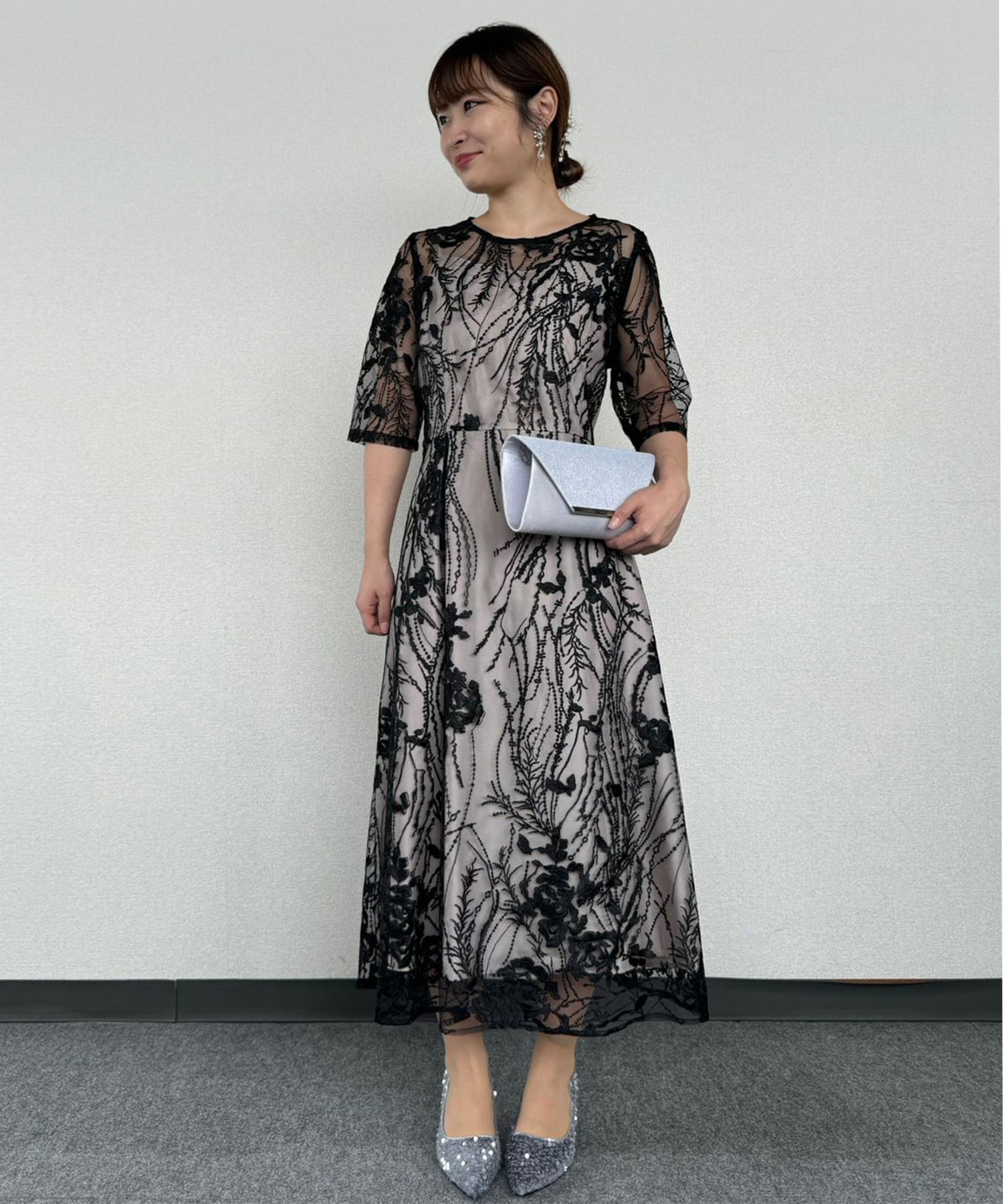 155cm/ブラック/Mサイズ着用/骨格ウェーブ