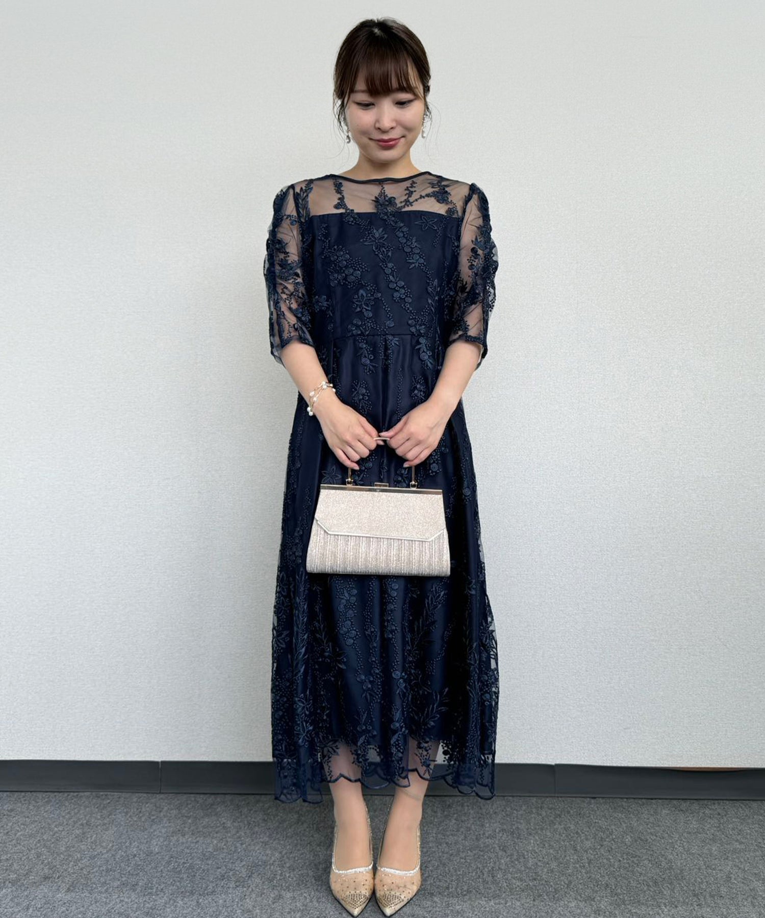 155cm/ネイビー/Mサイズ着用/骨格ウェーブ