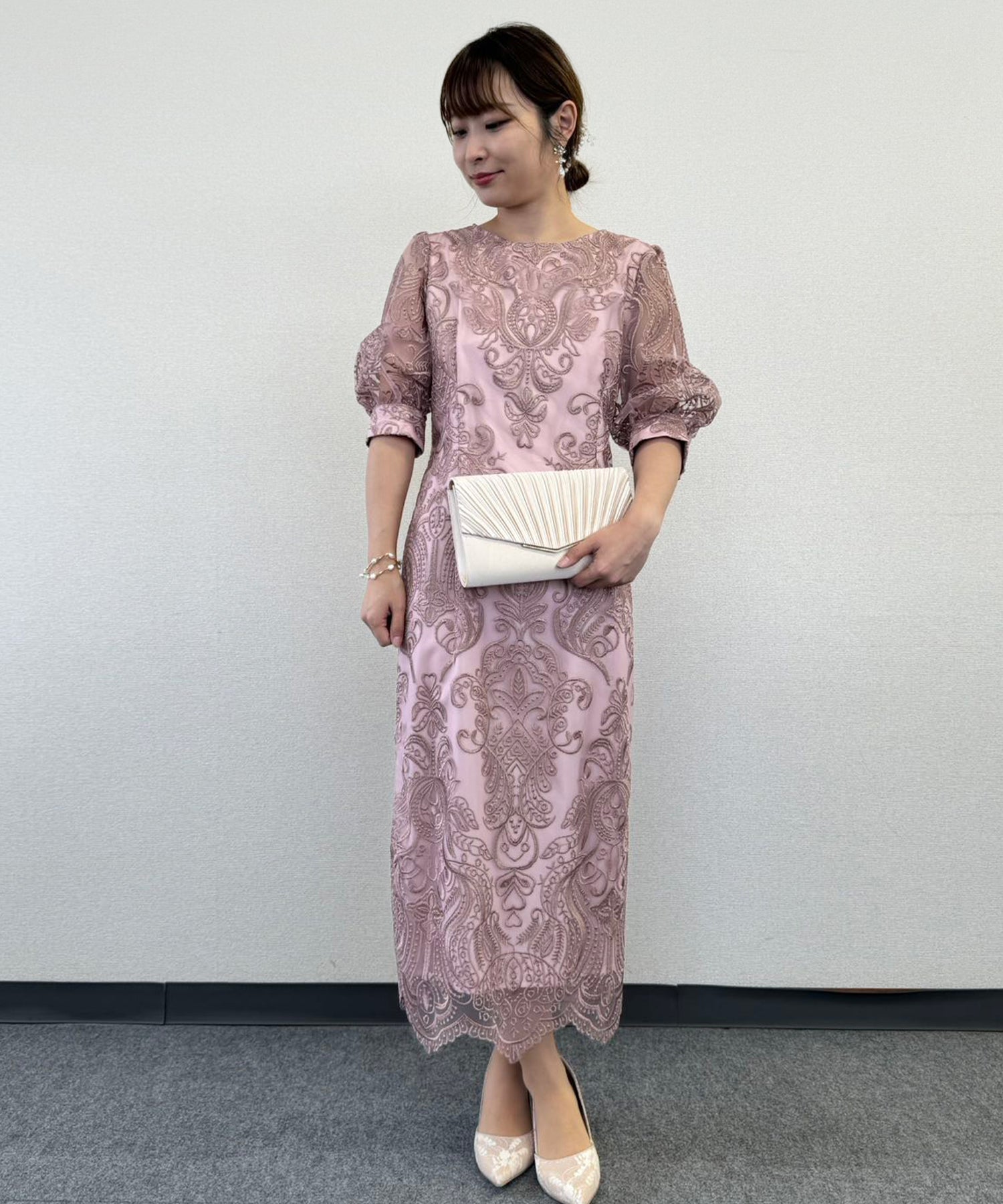 155cm/ローズピンク/Mサイズ着用/骨格ウェーブ