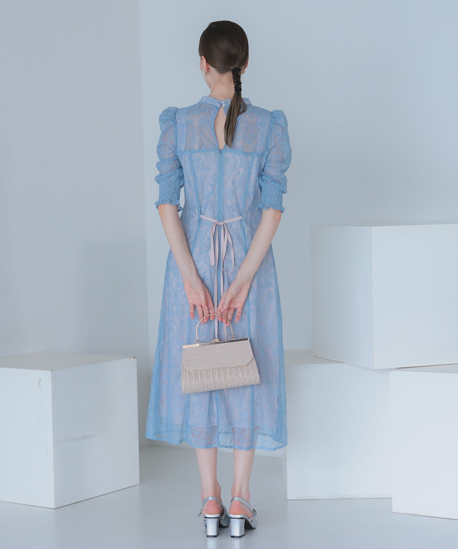 【SALE】総レースバックリボン付きドレス/22323205