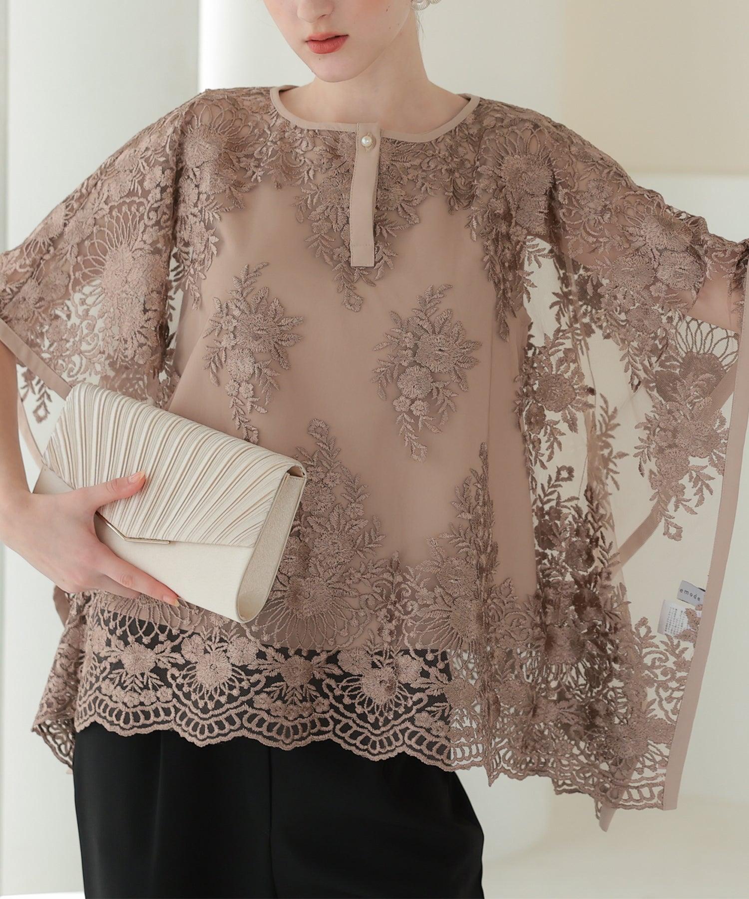 バタフライスリーブ刺繍3点セットパンツドレス/123527