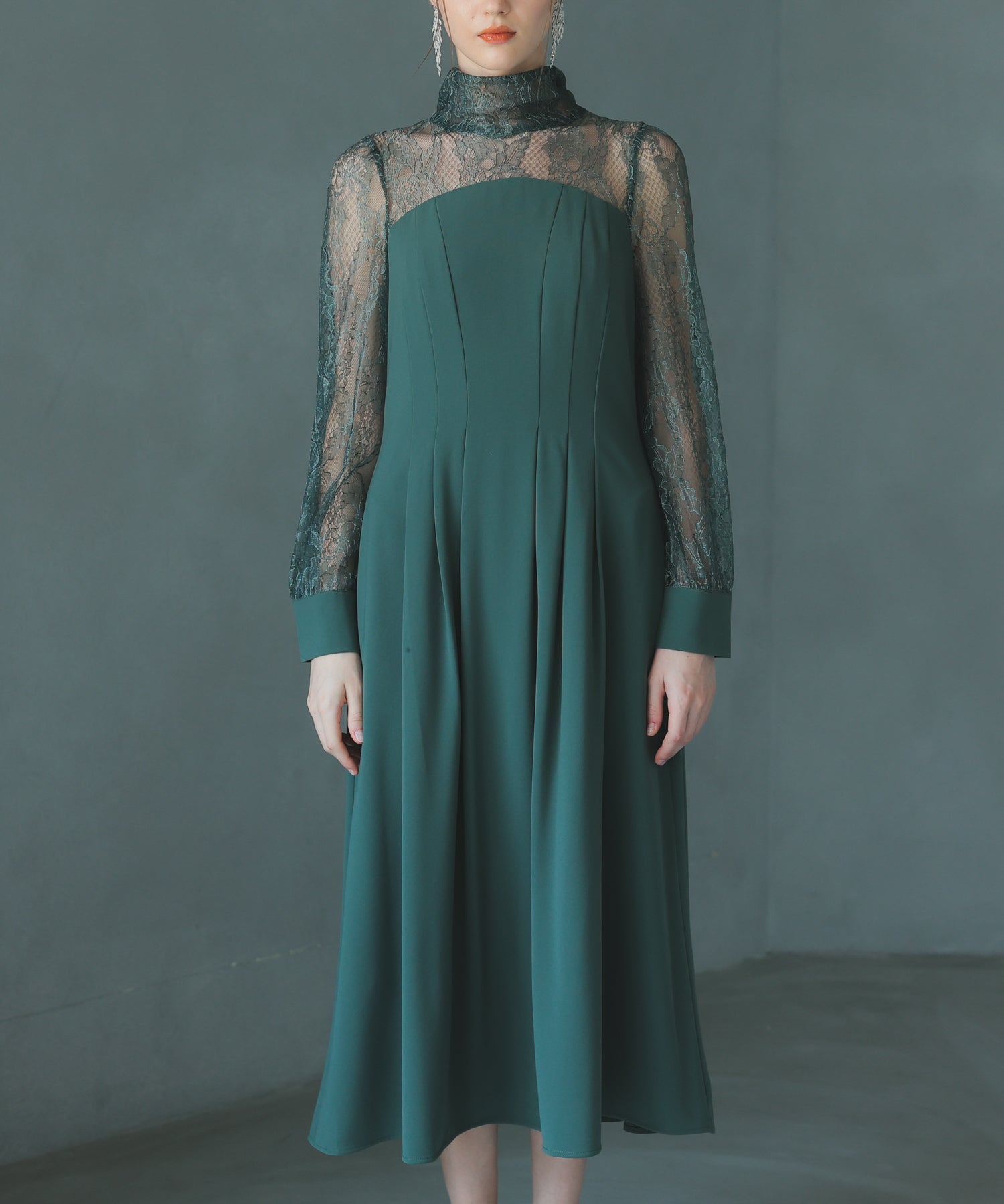【SALE】ハイネック切替レースドレス/22323204