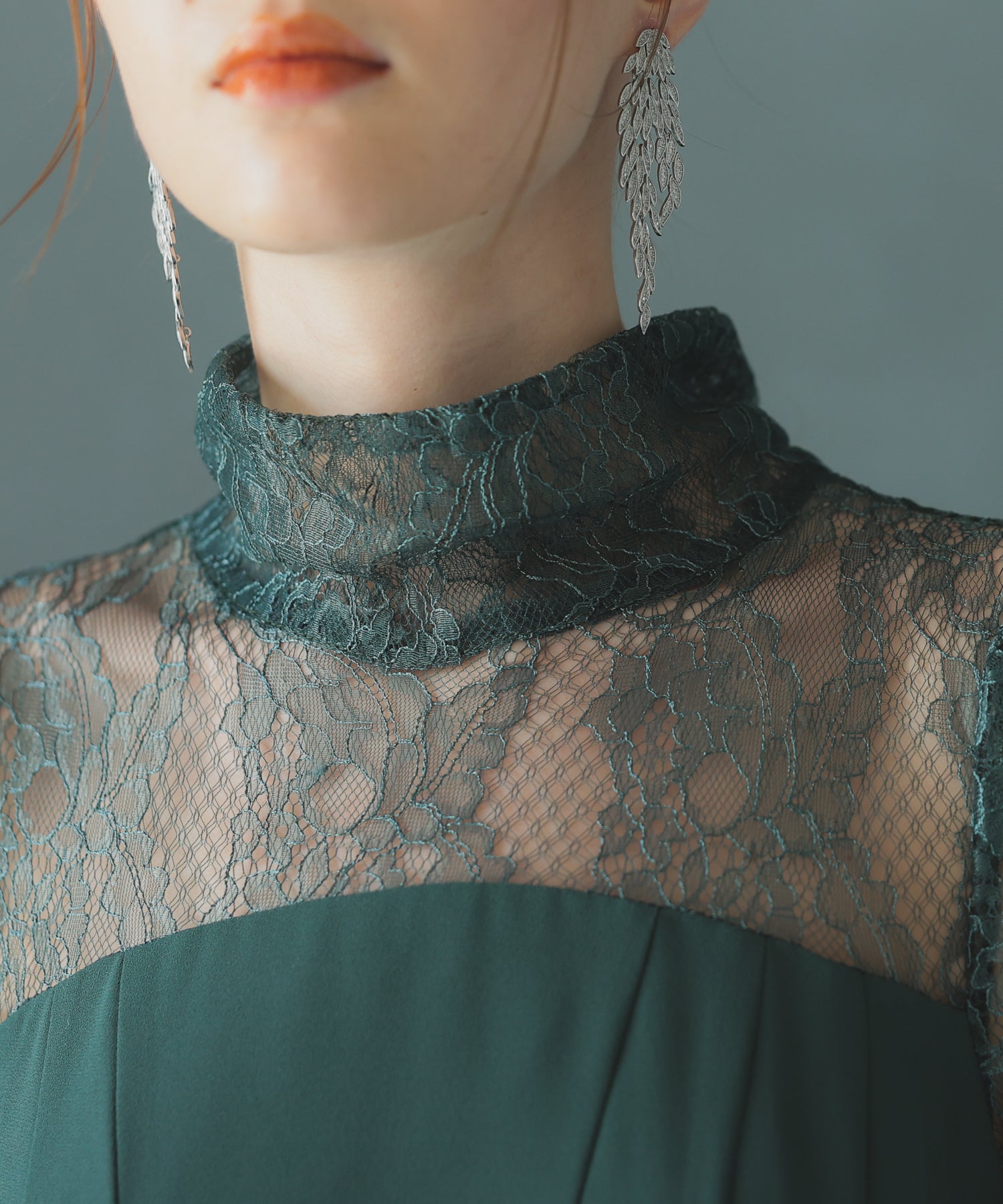 【SALE】ハイネック切替レースドレス/22323204