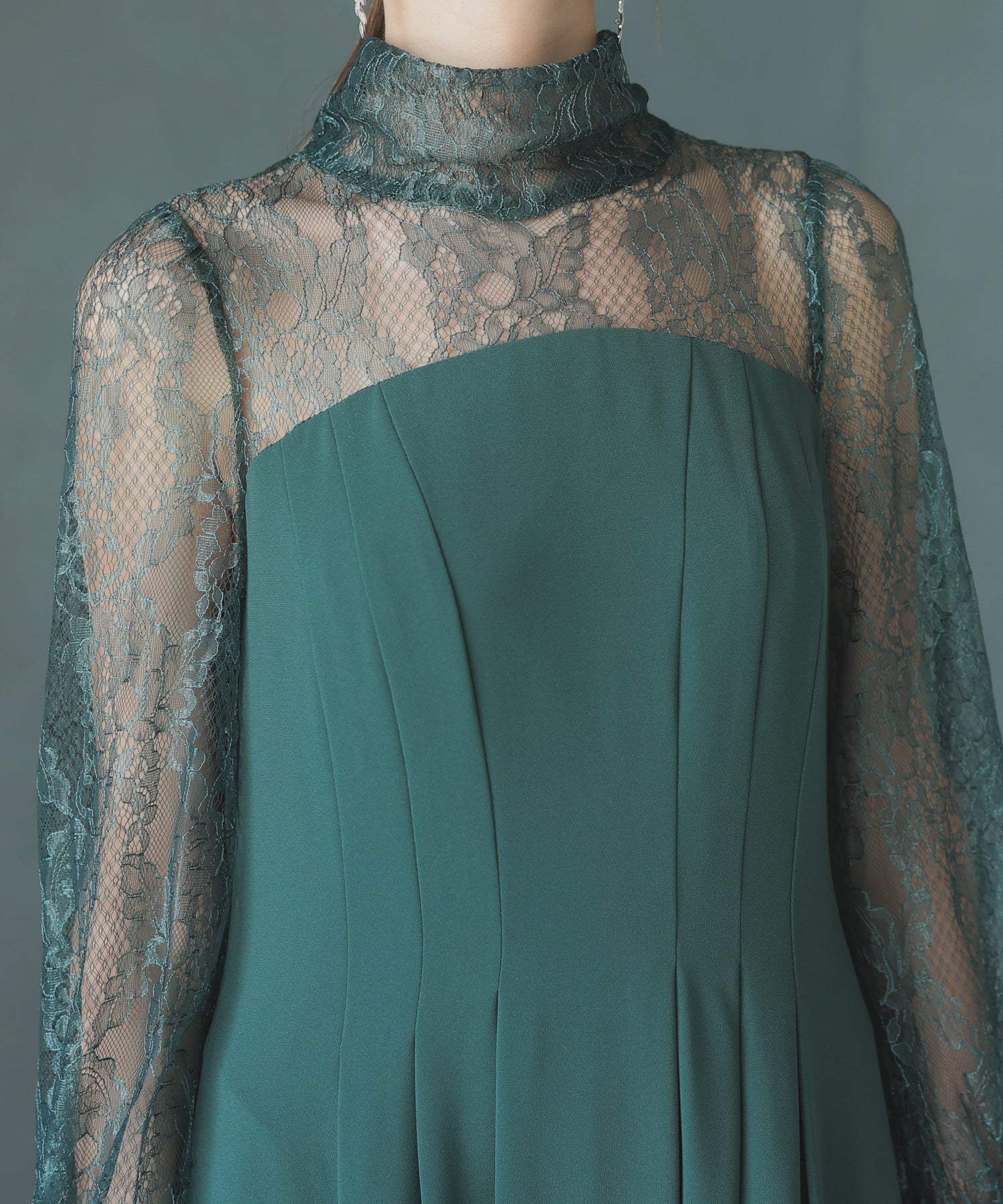 【SALE】ハイネック切替レースドレス/22323204