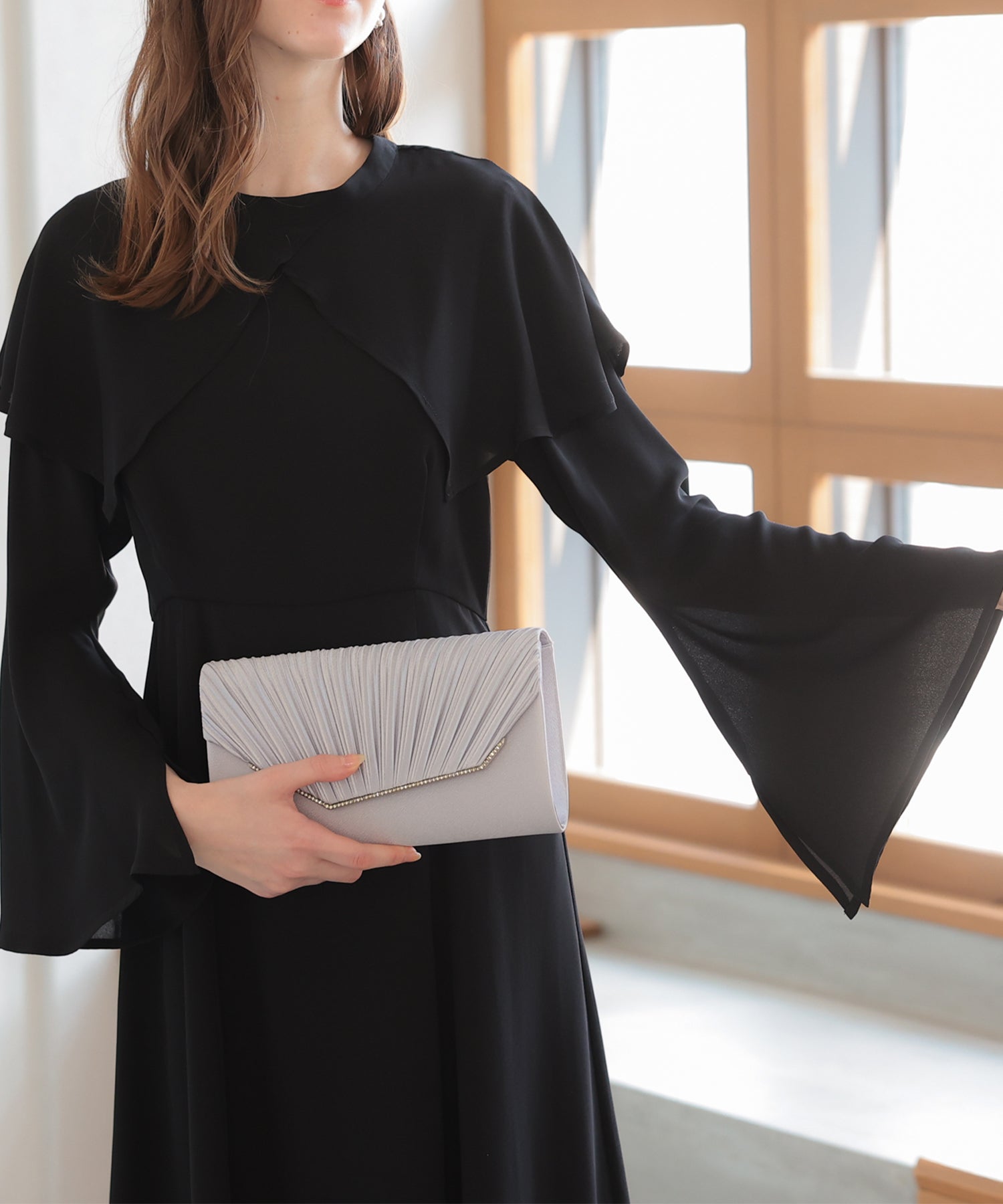 【SALE】ケープ襟ワンピースドレス/22323222
