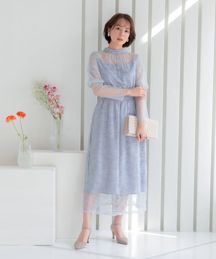 【SALE】バルーンロングスリーブ総レースドレス/22322192