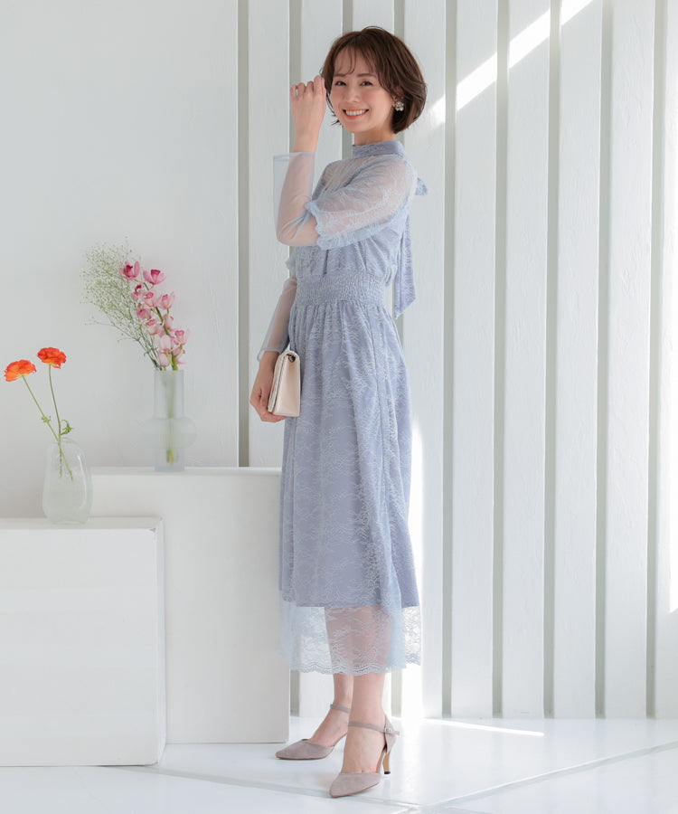 【SALE】バルーンロングスリーブ総レースドレス/22322192