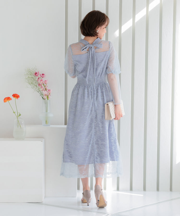 【SALE】バルーンロングスリーブ総レースドレス/22322192