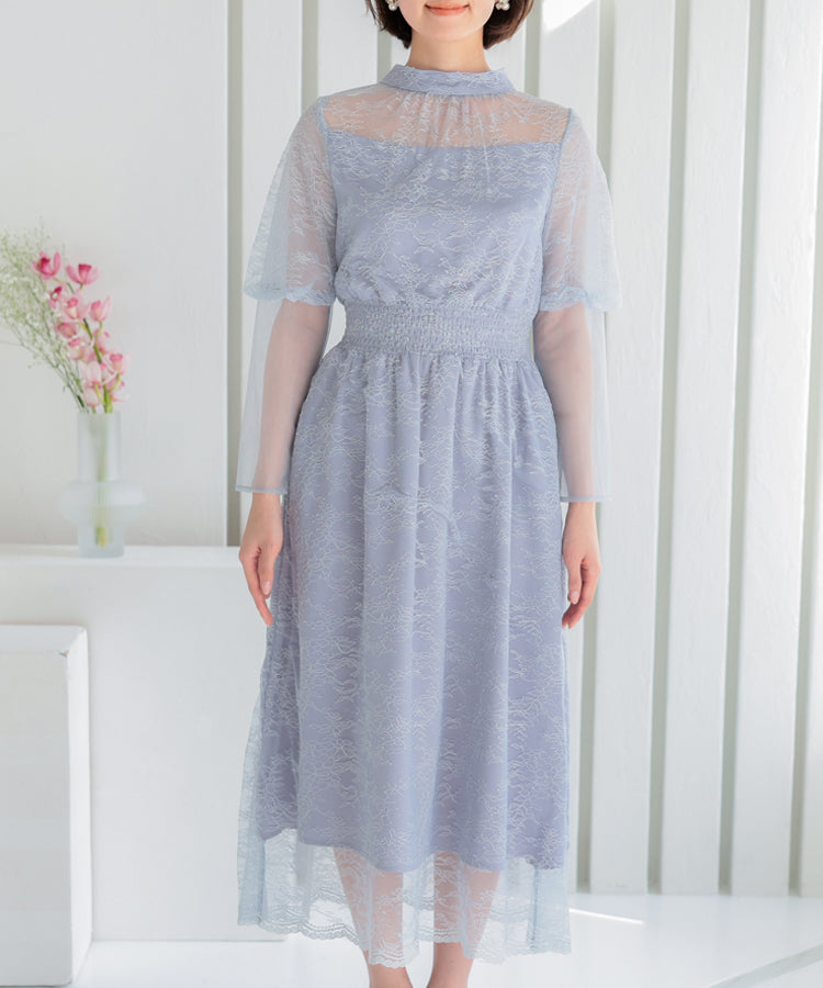 【SALE】バルーンロングスリーブ総レースドレス/22322192