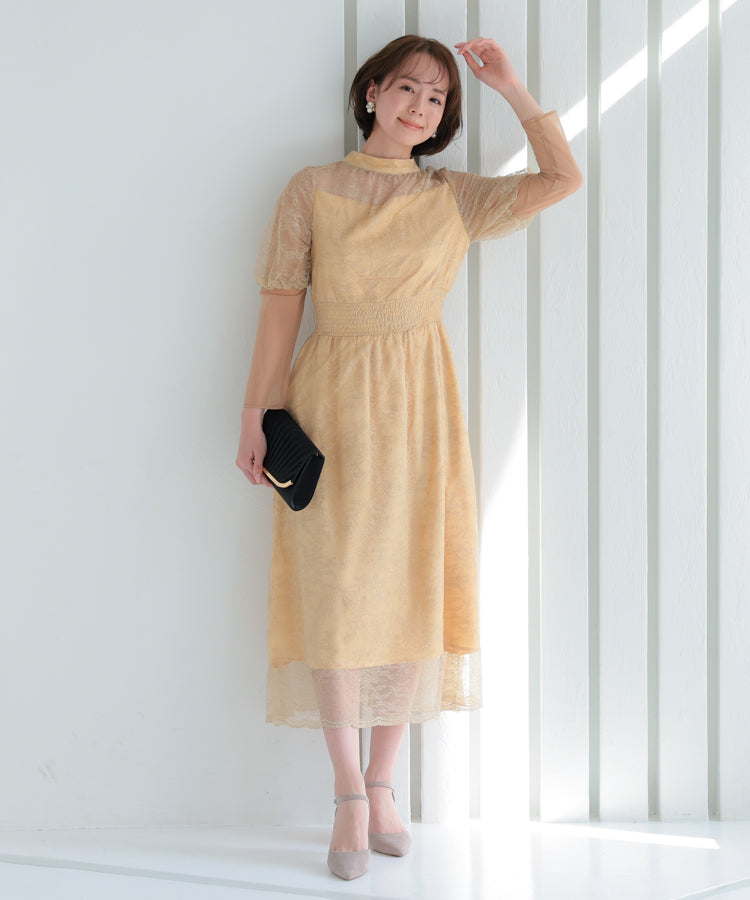 【SALE】バルーンロングスリーブ総レースドレス/22322192
