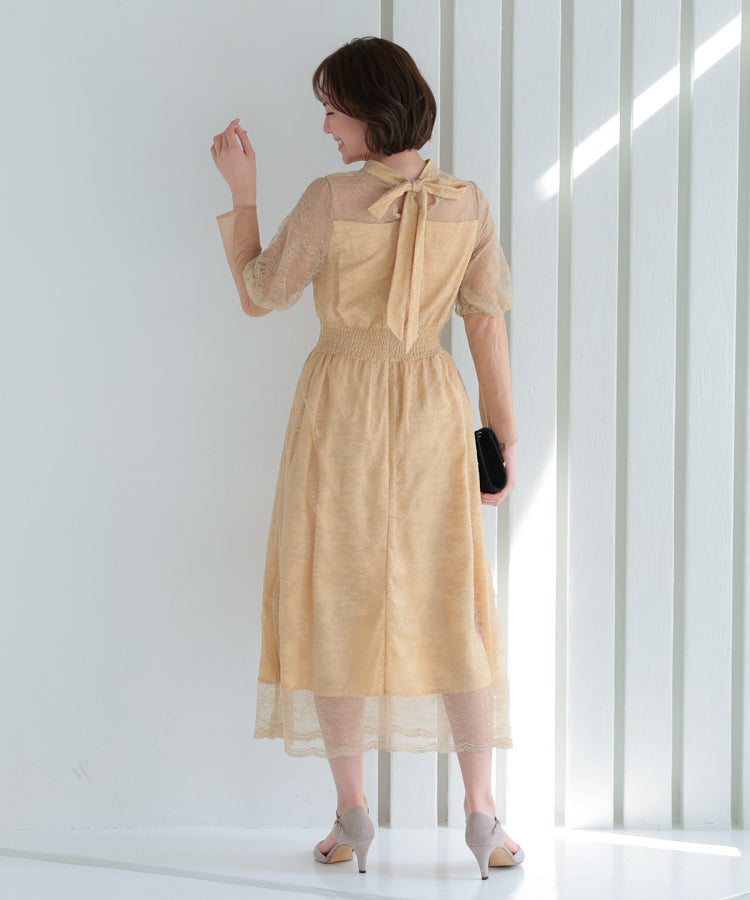 【SALE】バルーンロングスリーブ総レースドレス/22322192