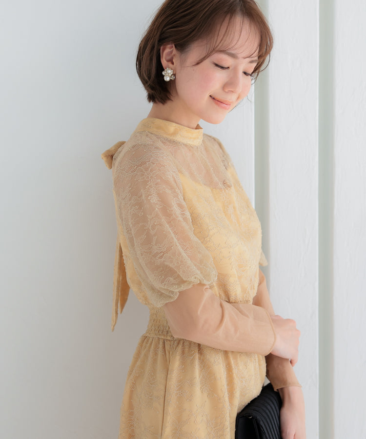 【SALE】バルーンロングスリーブ総レースドレス/22322192