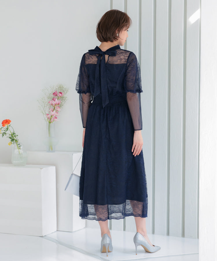 【SALE】バルーンロングスリーブ総レースドレス/22322192