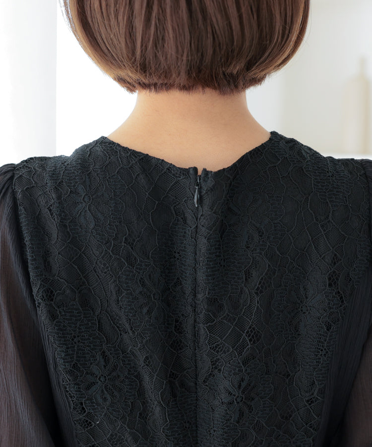 【SALE】楊柳シフォンとレース組み合わせドレス/22322197