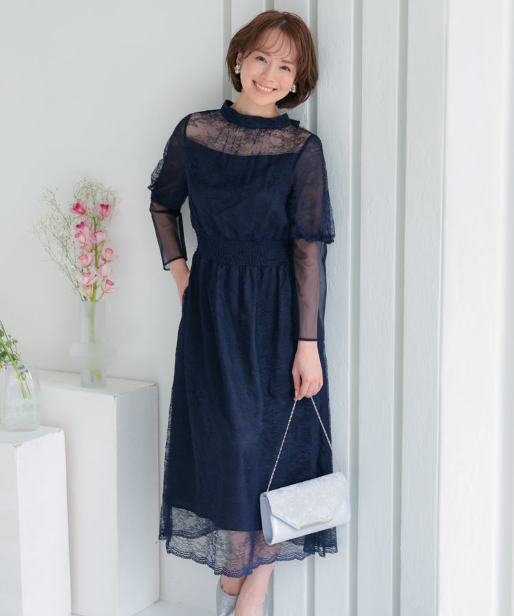 【SALE】バルーンロングスリーブ総レースドレス/22322192