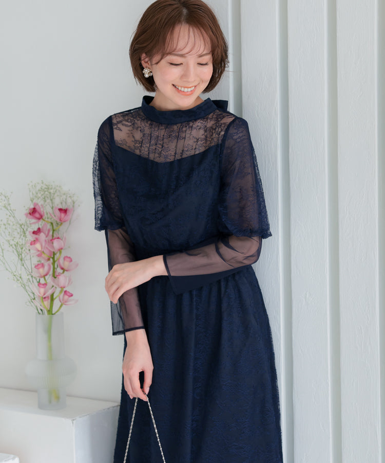 【SALE】バルーンロングスリーブ総レースドレス/22322192