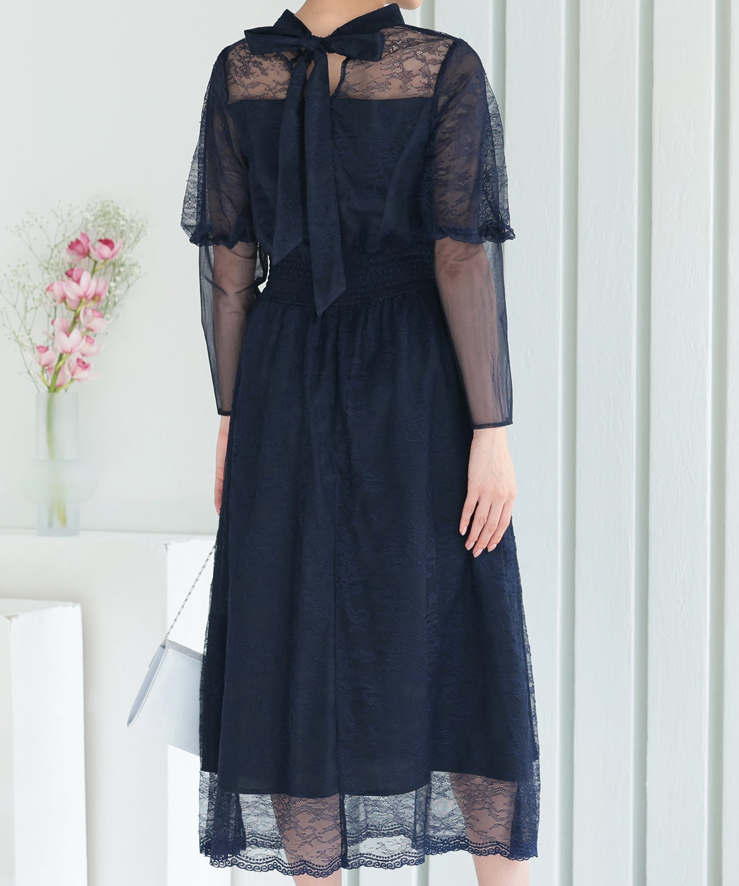【SALE】バルーンロングスリーブ総レースドレス/22322192