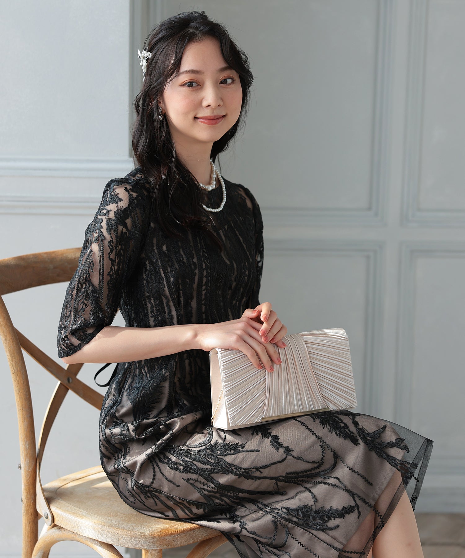 サテンプリーツパーティーバッグ/5041