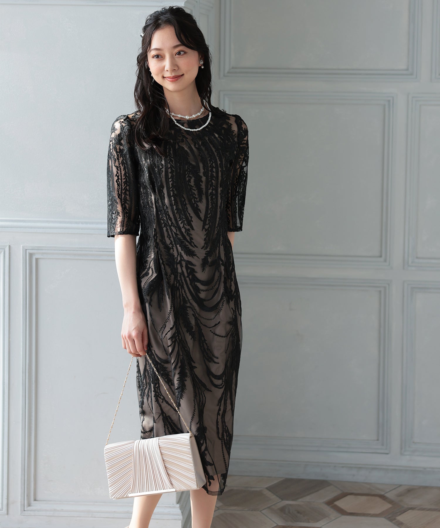 サテンプリーツパーティーバッグ/5041