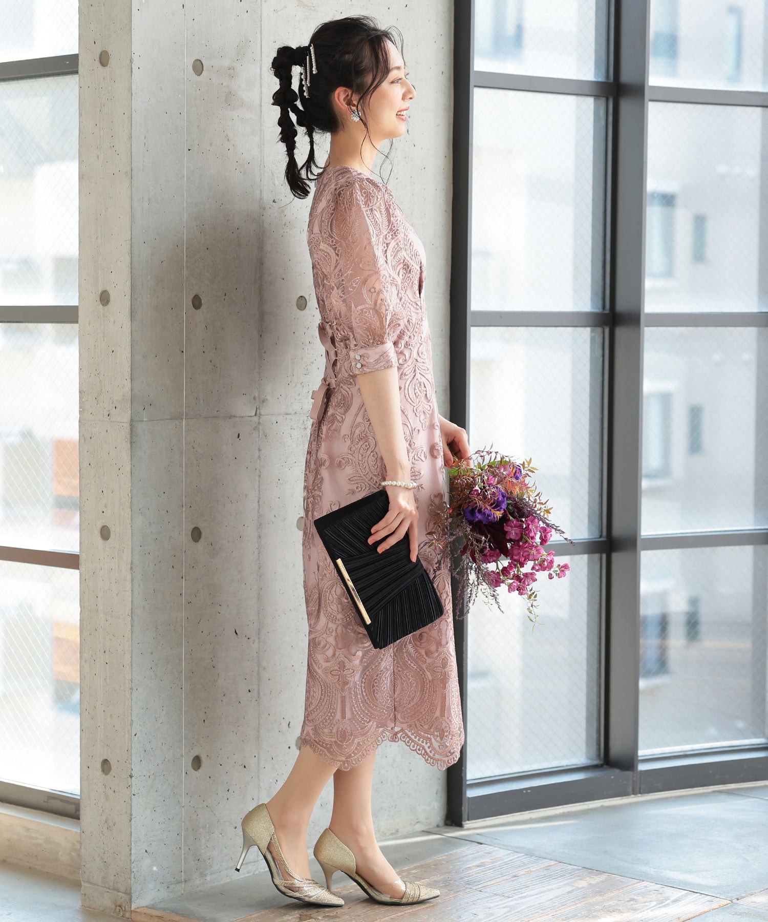 サテンプリーツパーティーバッグ/5041