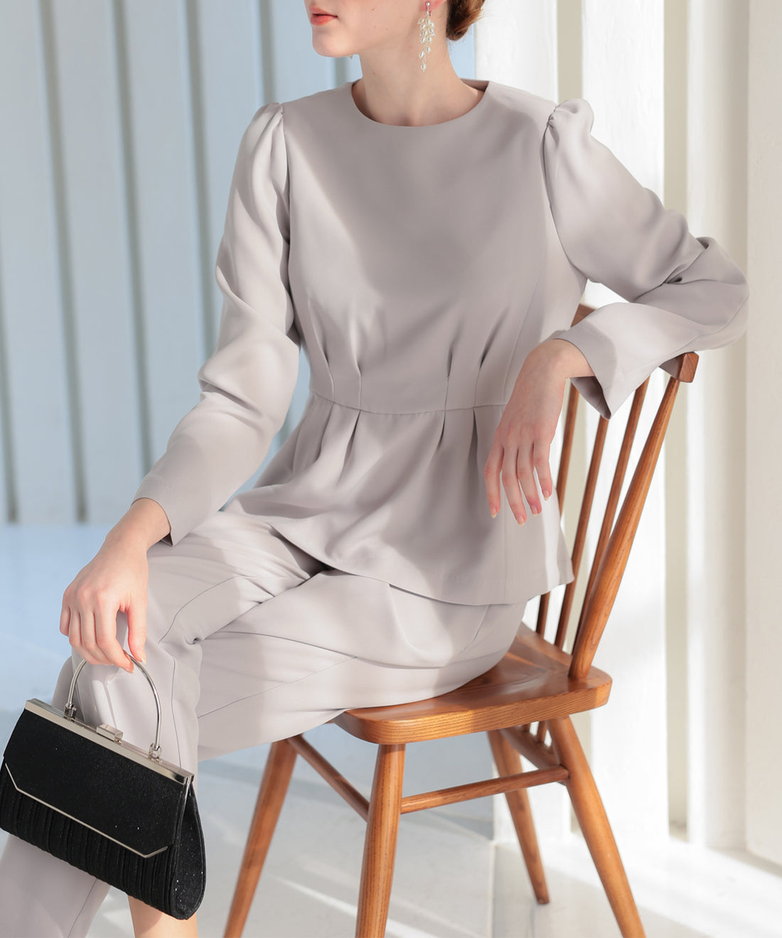 【SALE】ペプラムブラウスパンツスーツ/123529