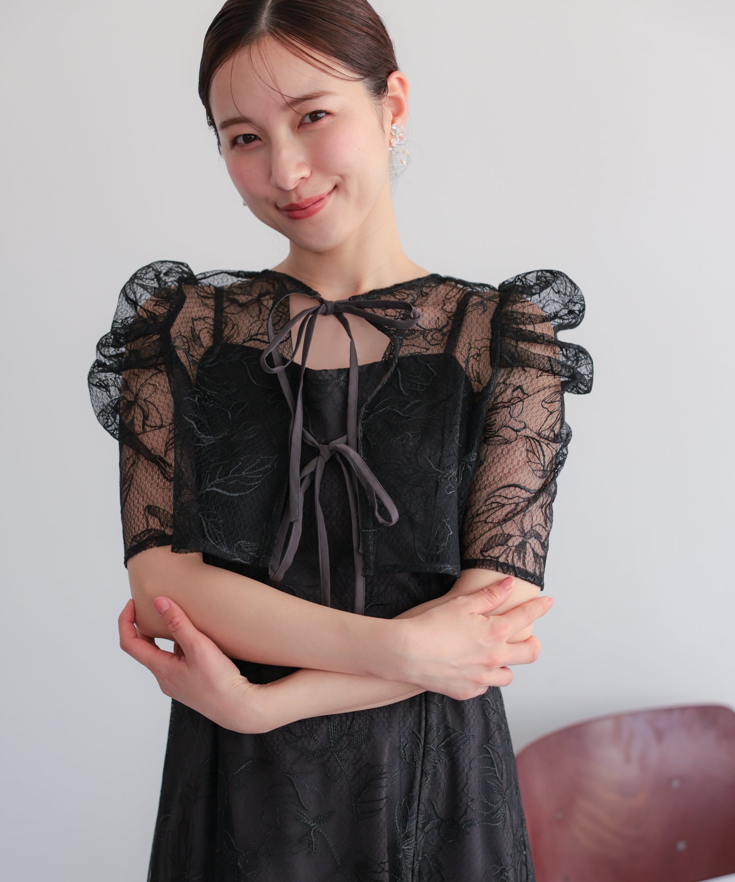 結婚式・お呼ばれドレス｜シアーレースボレロセットアップドレス