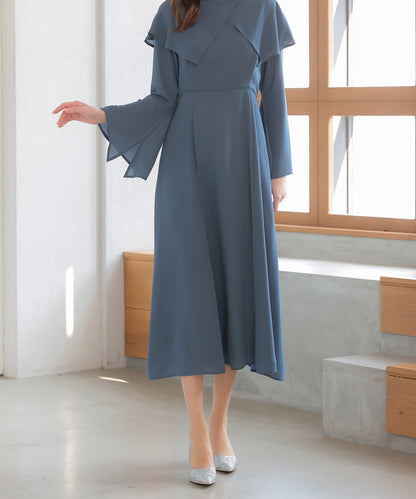 【SALE】ケープ襟ワンピースドレス/22323222