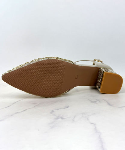 スパングルコール刺繍パンプス/3431