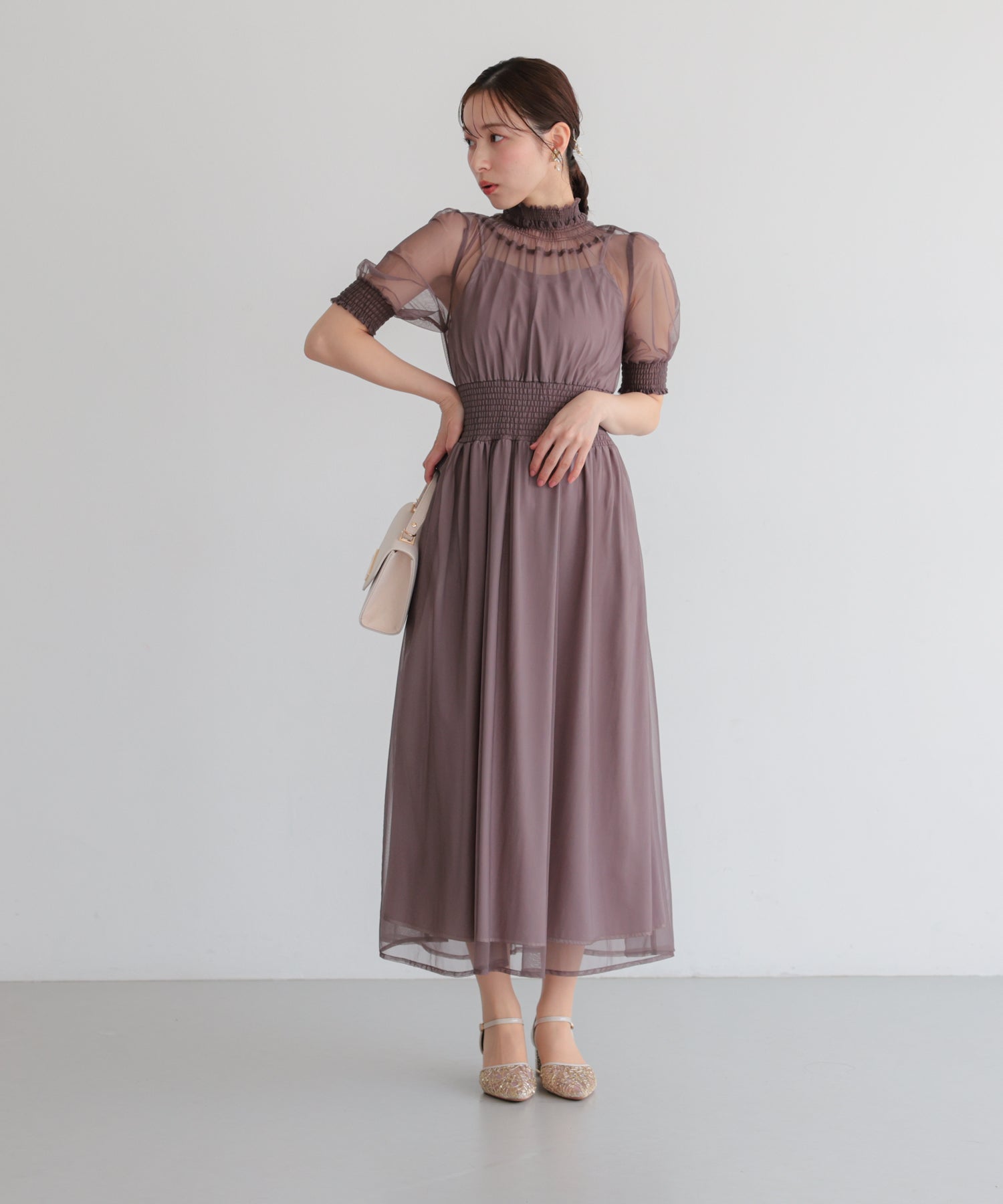 シアーハイネックシャーリングドレス/22326289