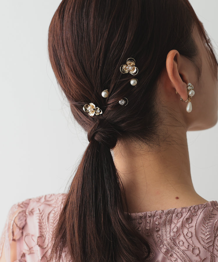 パール&フラワーモチーフコイルヘアピン5個セット/RT55009