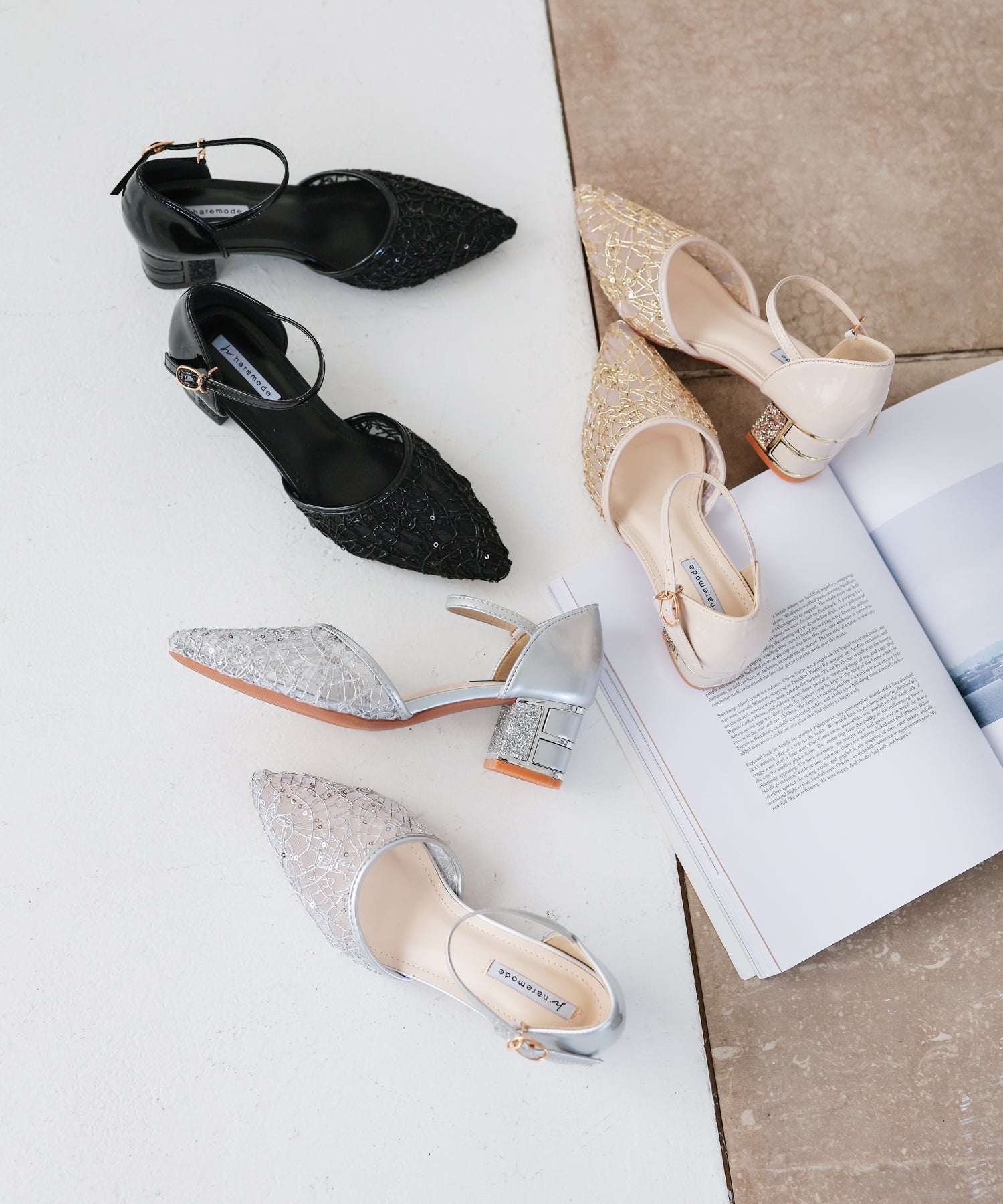 スパングルコール刺繍パンプス/3431