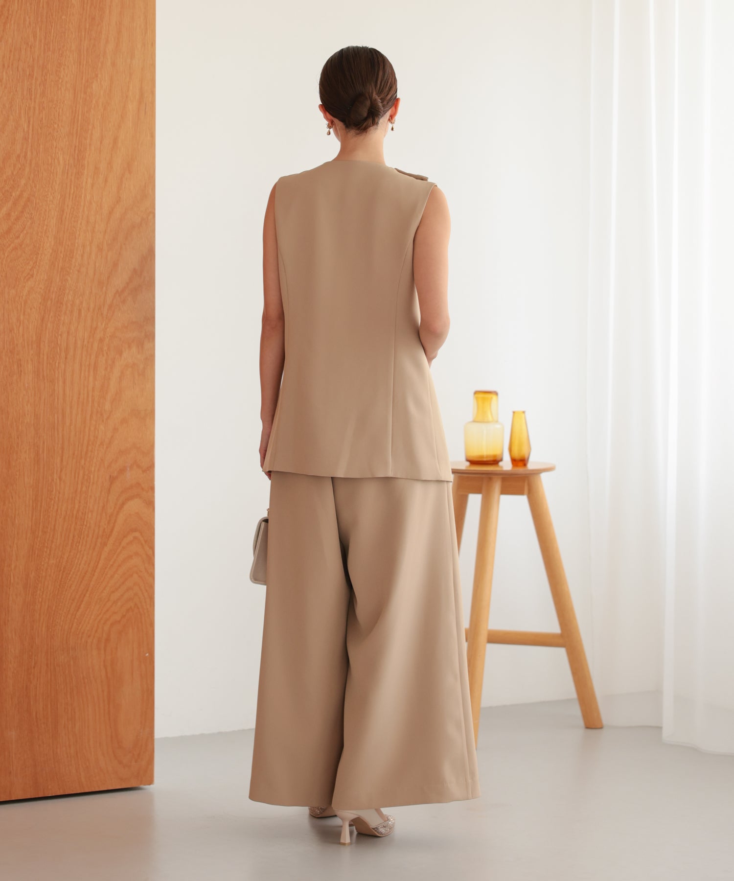 アシンメトリードレープパンツセットアップスーツ/22125609