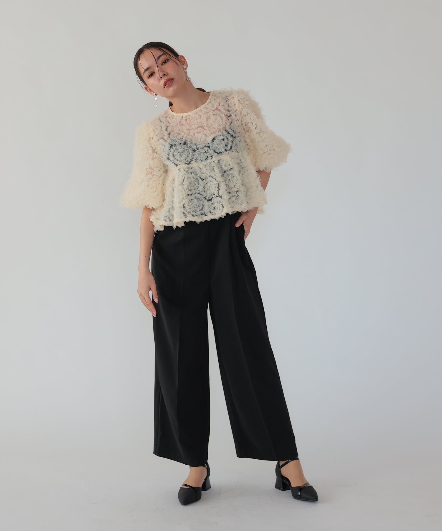 ベージュ×ブラック/164cm/Mサイズ着用