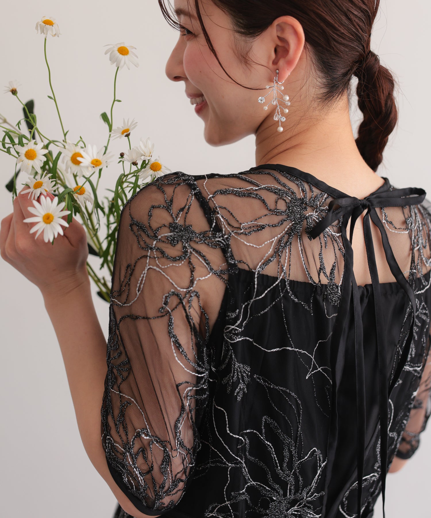 専用新品✨ジャケット付き、花柄刺繍ドレス 130 花柄刺繍のエレガントなワンピース 9号・ネイビー｜東京ソワール