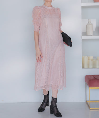 【SALE】総レースバックリボン付きドレス/22323205