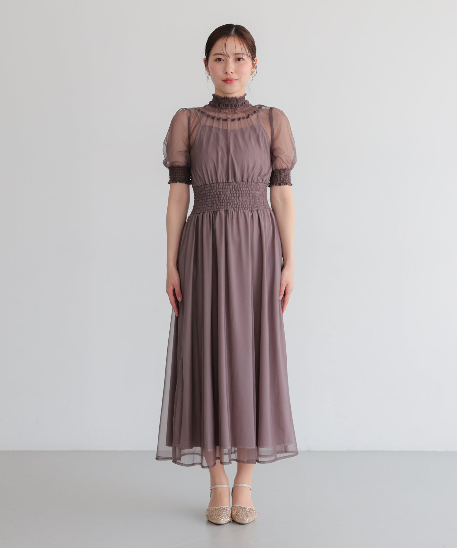 シアーハイネックシャーリングドレス/22326289