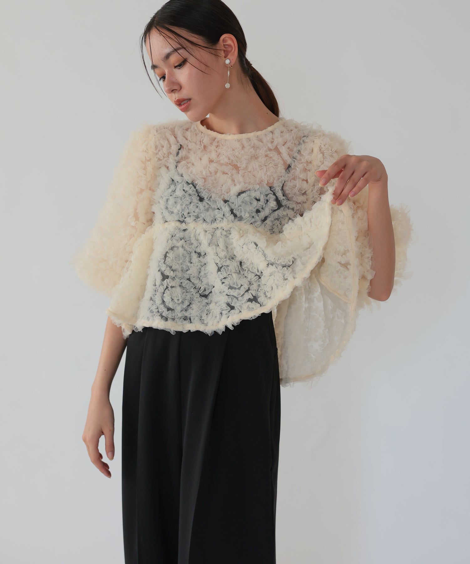 ベージュ×ブラック/164cm/Mサイズ着用