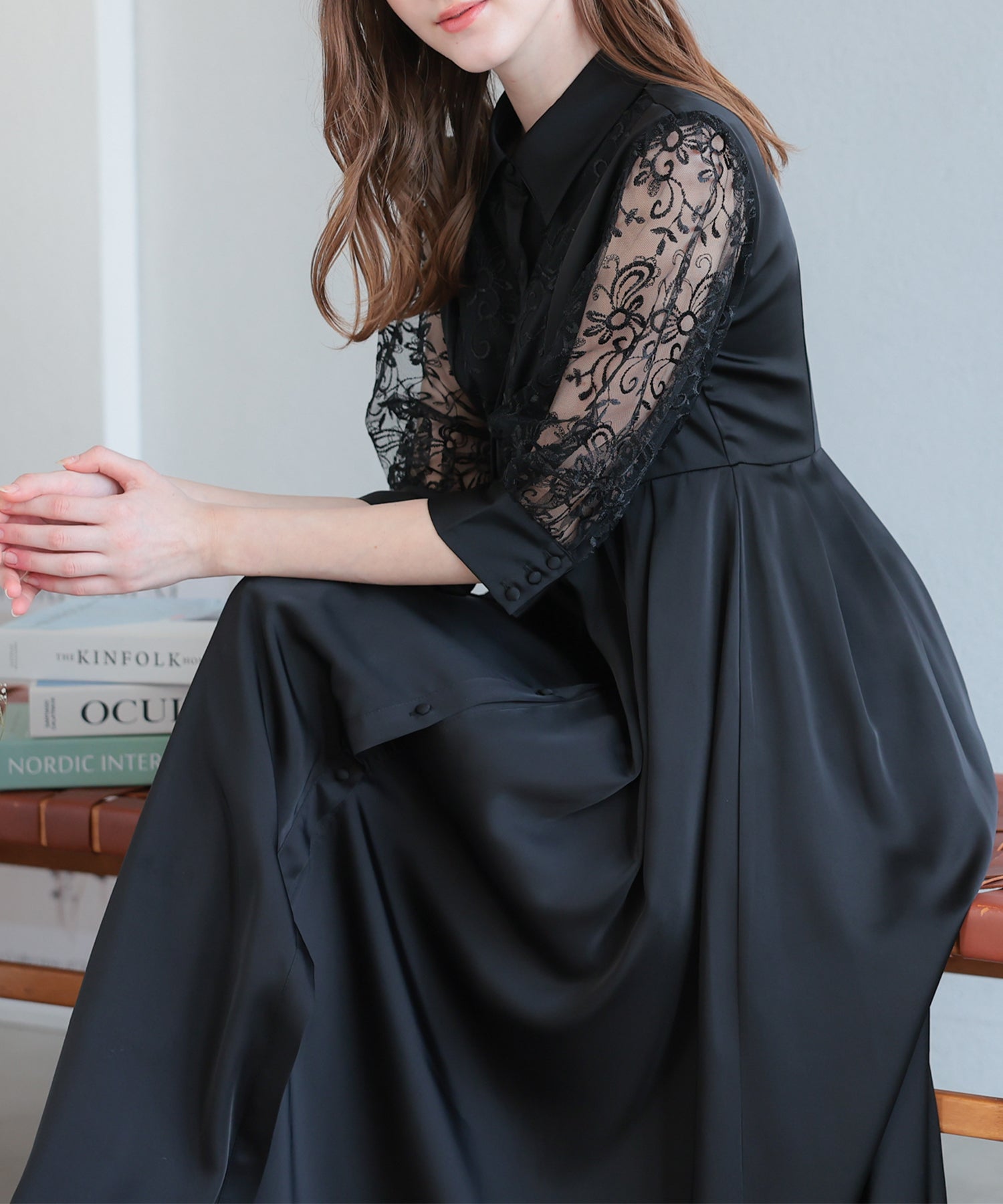 【asami様分】 ゴールド刺繍入りAラインドレス 結婚式・お呼ばれドレス|シャツ襟刺繍Aラインドレス/22323212