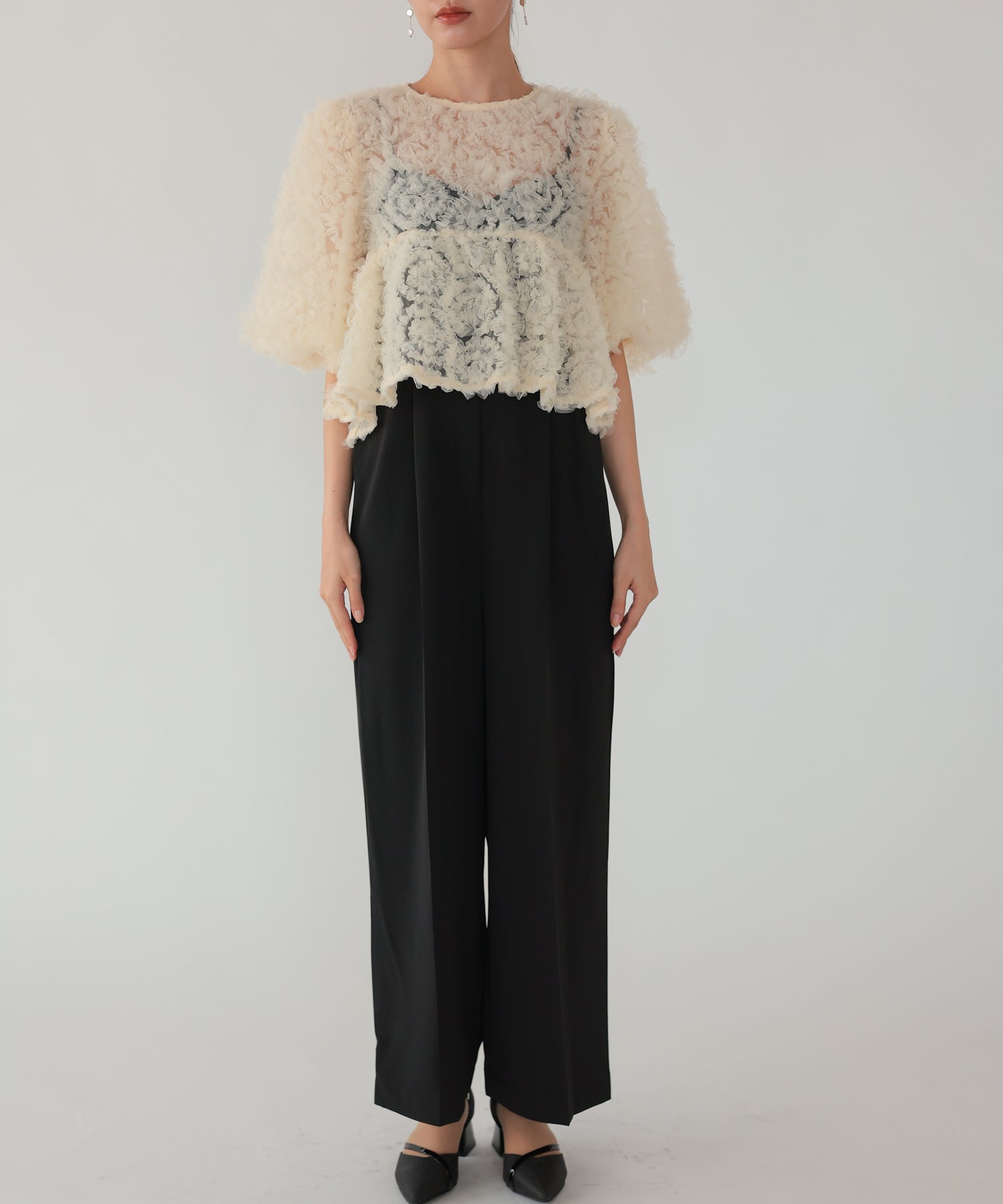 ベージュ×ブラック/164cm/Mサイズ着用