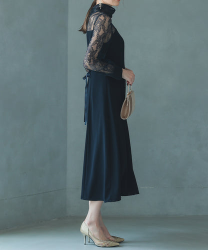 【SALE】ハイネック切替レースドレス/22323204