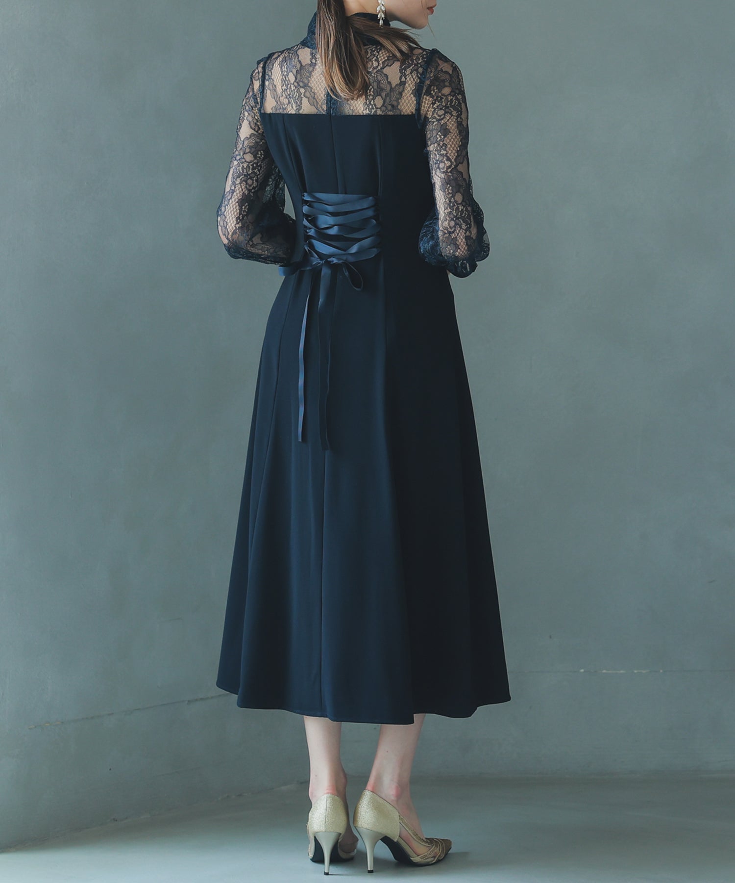 【SALE】ハイネック切替レースドレス/22323204