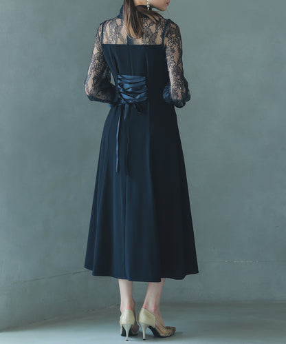 【SALE】ハイネック切替レースドレス/22323204