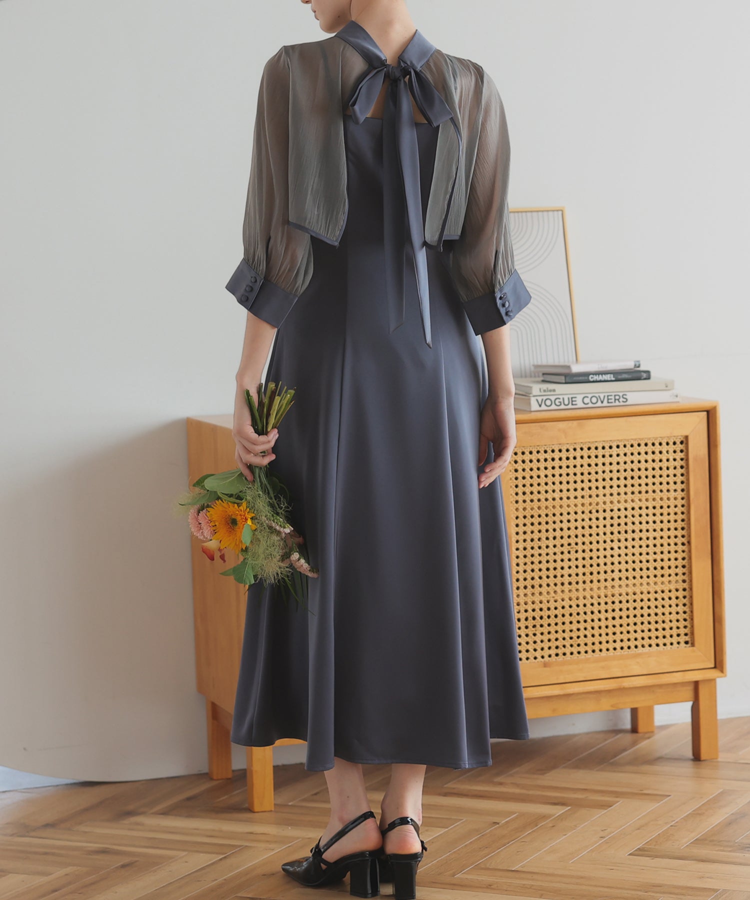 結婚式・お呼ばれドレス｜オーガンジーボレロ後ろリボンセット