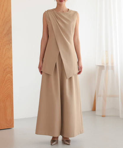 アシンメトリードレープパンツセットアップスーツ/22125609