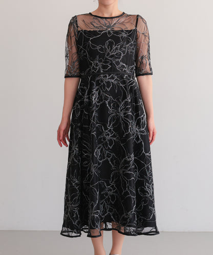 花柄刺繍フレアドレス/22326290