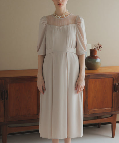 【SALE】リボンベルト付パフスリーブドレス/22323203